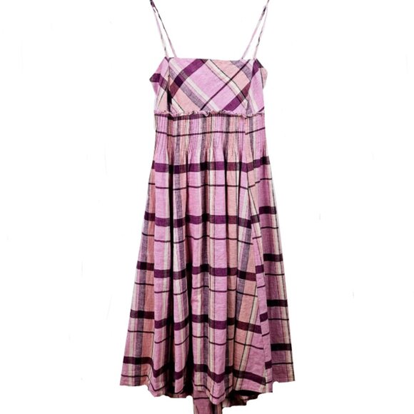 Brand New Maeve Linen Pleated-Waist Hanky-Hem Midi Dress - Picture 6 of 9